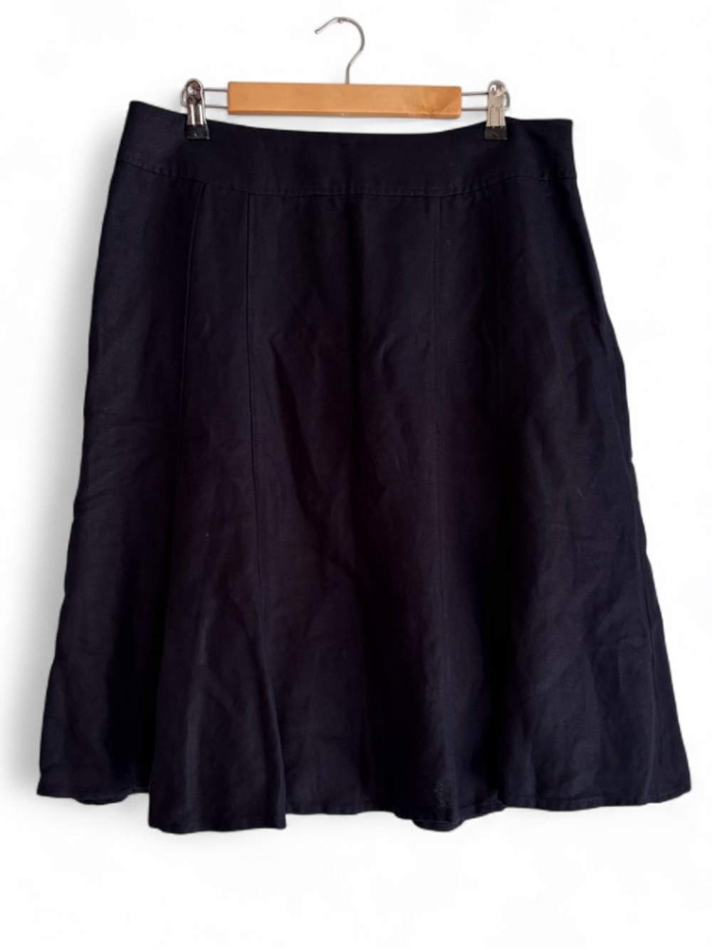 Coldwater Creek Black Linen Blend A Line Flared Midi Skirt Size 14